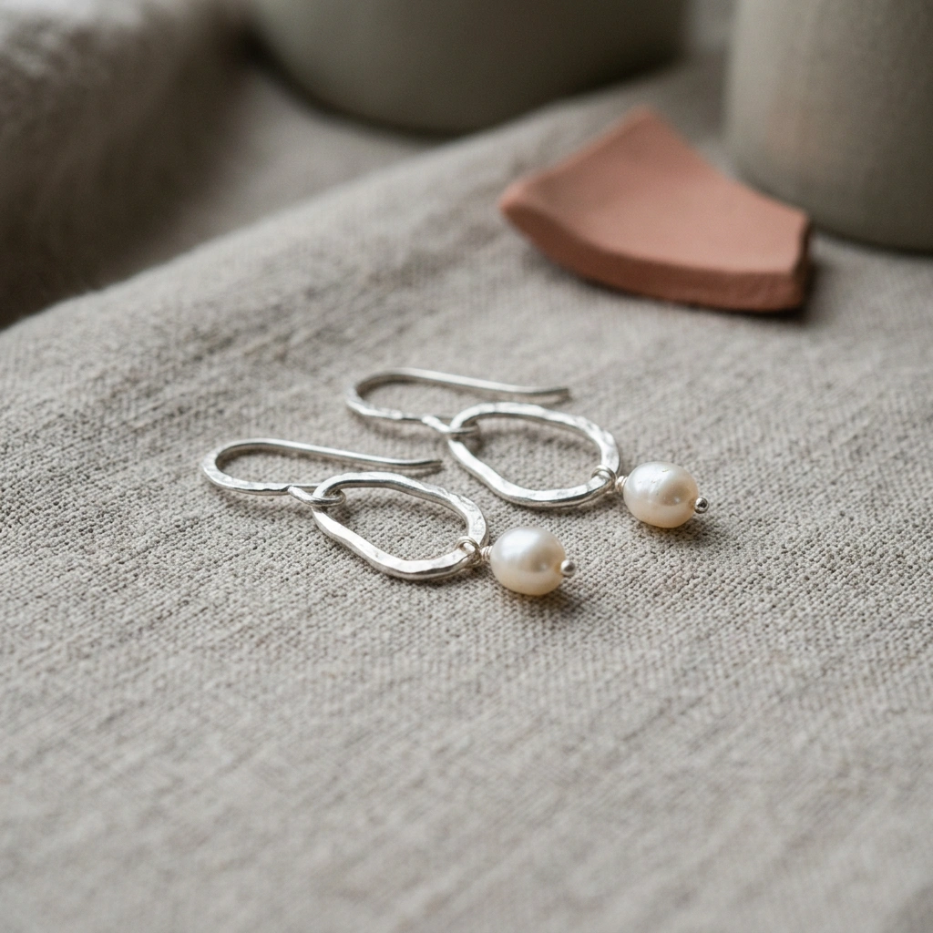 Handgemaakte oorsieraden met parel
